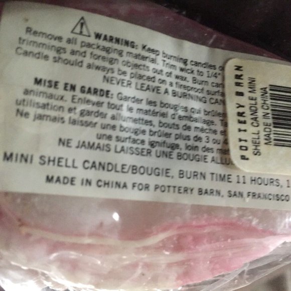 Pottery Barn White Mauve Sea Shell Conch Candle 2.5" x 4"  11 hrs burn NEW NWT - Picture 3 of 3